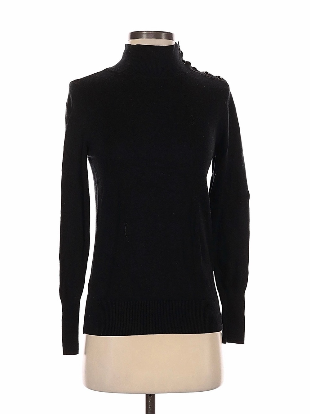 Ann Taylor Black turtleneck Sweater with Shoulder Buttons